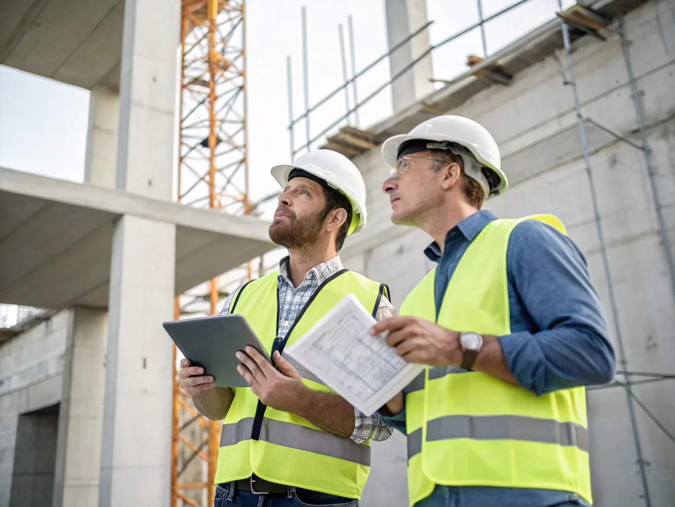 Ingénieurs sur chantier avec tablette